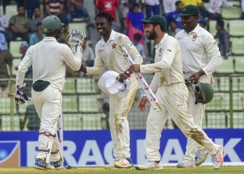 Brandon Mavuta (C), Sikandar Raza (R) and Hamilton Masakadza are all smiles Zimbabwe’s win against Bangladesh in Sylhet, Tuesday