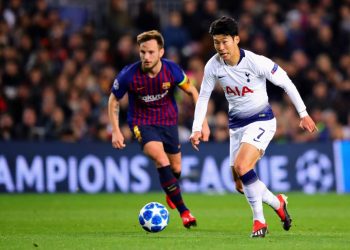 Son Heung-min in action against Barcelona during their Champions League match