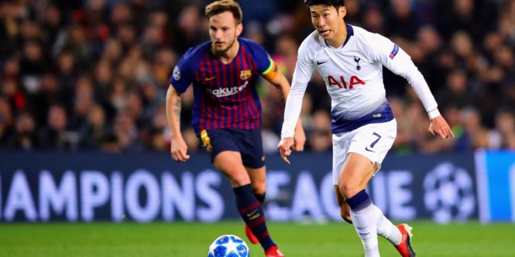 Son Heung-min in action against Barcelona during their Champions League match