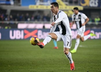Juventus’ Portuguese forward Cristiano Ronaldo controls the ball against Atalanta in Milan, Wednesday