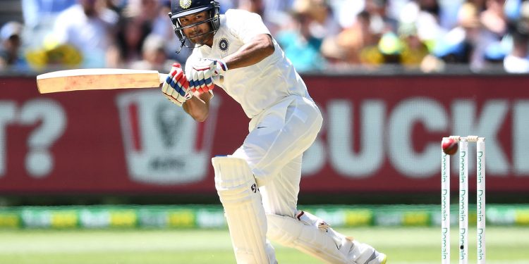 Mayank Agarwal watches the ball after playing it on leg side during his innings against Australia at MCG, Wednesday