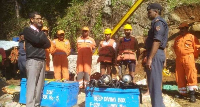 NDRF personnel gearing up to enter the coal mine pit in Meghalaya.