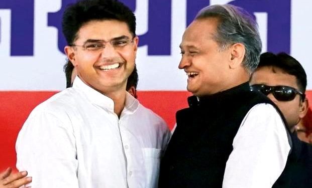 Congress leaders Ashok Gehlot (L) and Sachin Pilot.