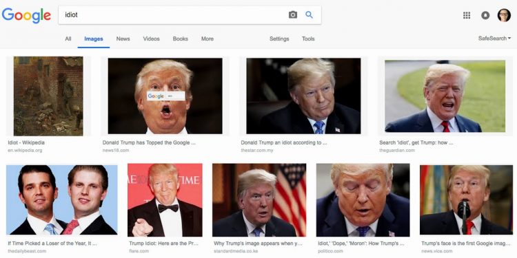 Google image search for the word Idiot in America.