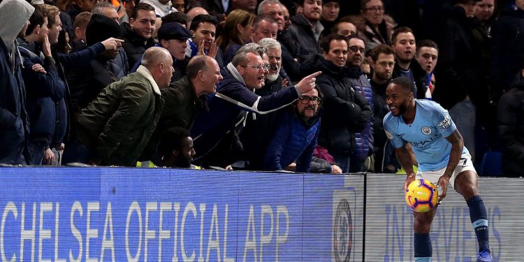 Chelsea fans abuse Manchester City’s Raheem Sterling during their EPL match Saturday at Stamford Bridge