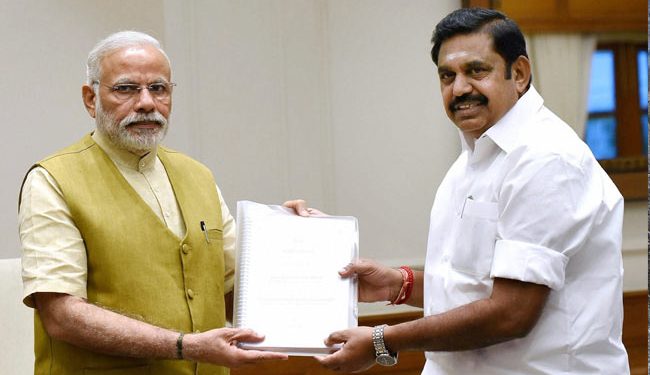 Edappadi K. Palaniswami (R) with PM Narendra Modi in Delhi. (PTI)