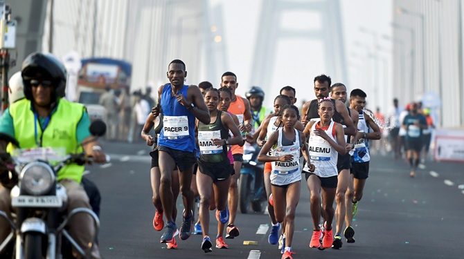 Mumbai: Elite athletes participate in the  Mumbai Marathon 2019 in Mumbai, Sunday, Jan. 20, 2019. (PTI)