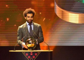 Mohamed Salah from Egypt receives the Player of the Year award during the Confederation of African Football (CAF) awards at the Abdou Diouf International Conference Center in Dakar, Senegal, Jan. 8, 2019. (TWITTER)