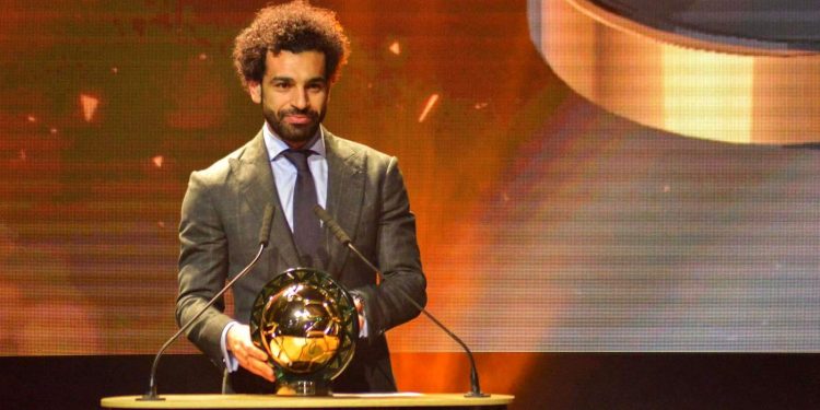 Mohamed Salah from Egypt receives the Player of the Year award during the Confederation of African Football (CAF) awards at the Abdou Diouf International Conference Center in Dakar, Senegal, Jan. 8, 2019. (TWITTER)