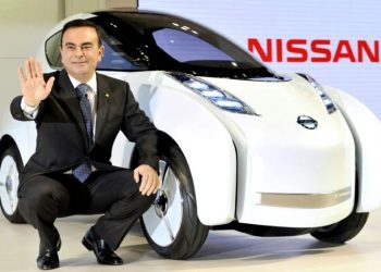 Former Nissan boss Carlos Ghosn at a car launch event.