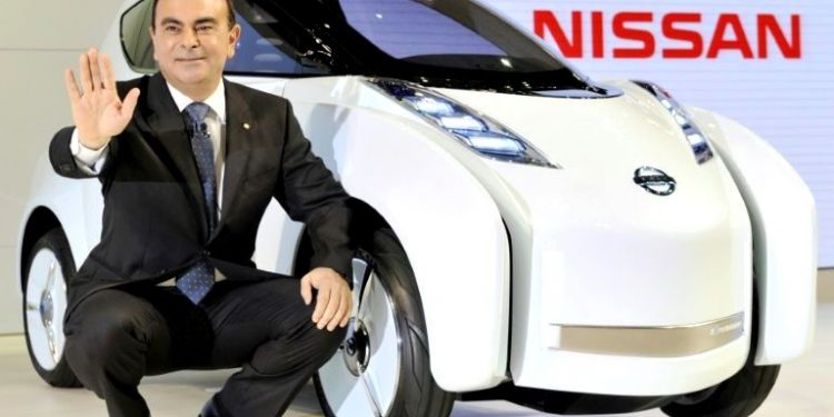 Former Nissan boss Carlos Ghosn at a car launch event.