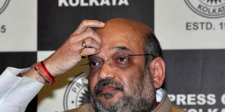 Amit Shah addressing a press conference in Kolkata (PTI)