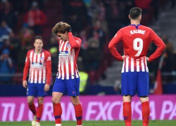 Dejected Atletico Madrid players after being knocked out of the Copa del Rey football tournament
