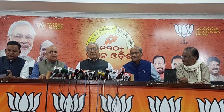 BJP leaders during the meeting in Bhubaneswar, Saturday