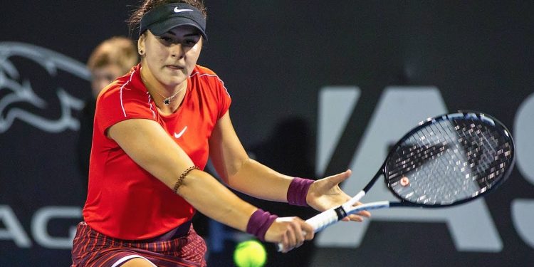 Bianca Andreescu in action against Hsieh Su-Wei in Auckland, Saturday