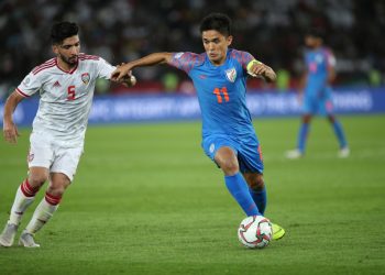 Sunil Chhetri, who is all set to equal Bhaichung Bhutia's record for most international appearances among for India, in action during the team's match against UAE