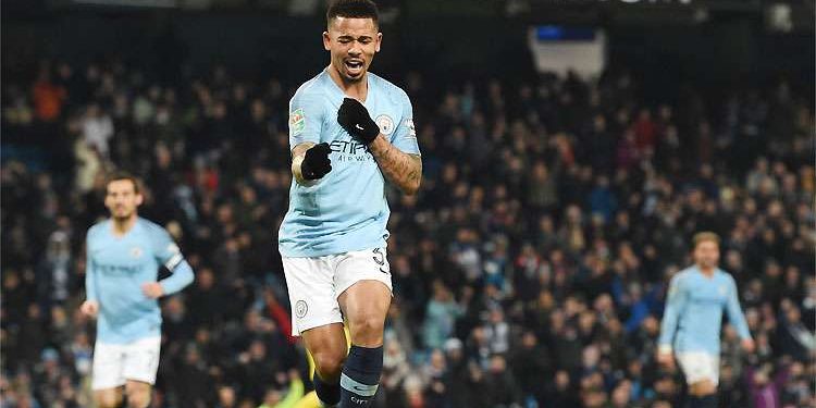 Gabriel Jesus celebrates after scoring against Burton, Wednesday (TWITTER)