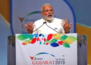 Prime Minister Narendra Modi speaks during the Vibrant Gujarat Global Summit in Gandhinagar, India, January 18, 2019. (REUTERS)