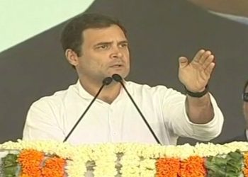 Congress president Rahul Gandhi at the rally in Jaipur