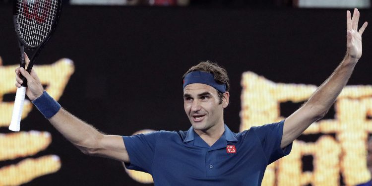 Roger Federer celebrates after his win Wednesday at the Australian Open