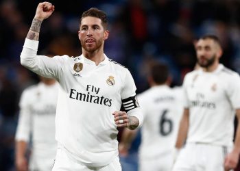 Sergio Ramos celebrates after scoring a goal against Girona