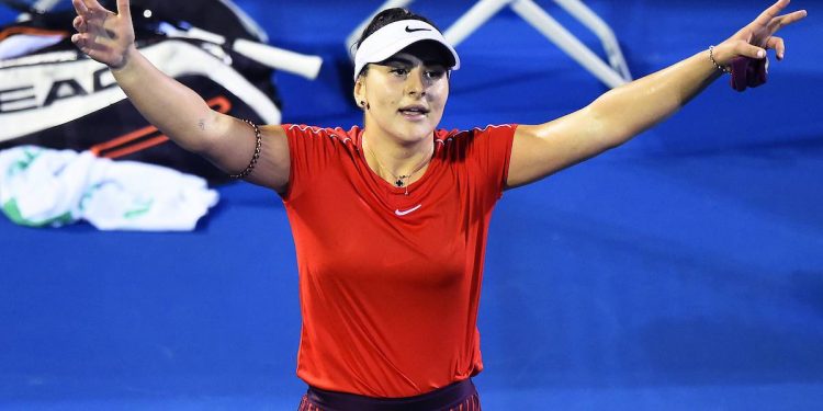 Bianca Andreescu celebrates after scripting an upset win over Venus Williams in Auckland, Friday