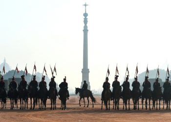 Soldiers of the President's Bodyguard regiment drill at the Presidential Palace in New Delhi (AFP/Chandan KHANNA)