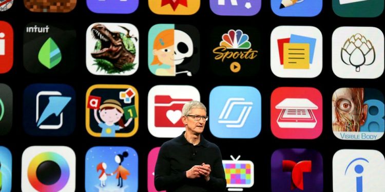 Apple Chief Executive Officer Tim Cook speaks at the Apple Worldwide Developer conference in San Jose, California, US, June 4, 2018. (REUTERS)
