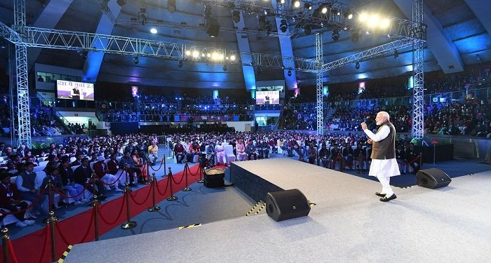 New Delhi: Prime Minister Narendra Modi addresses at ''Pariksha Pe Charcha 2.0'' programme in New Delhi, on Jan 29, 2019. (File Image: IANS)