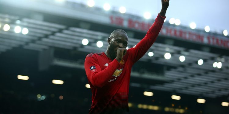 Romelu Lukaku celebrates after scoring Manchester United’s second goal against Reading at Old Trafford Saturday