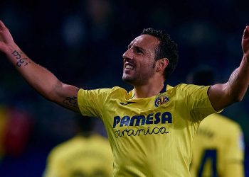 Santi Cazorla gestures towards the gallery after scoring one of his two goals against Real Madrid Thursday