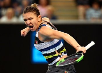 Simona Halep reacts after beating Venus Williams at the Australian Open, Saturday 