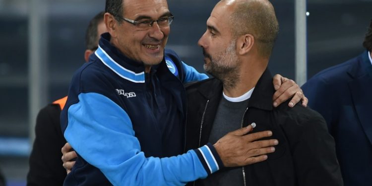 Pep Guardiola's Manchester City take on Maurizio Sarri's Chelsea Sunday (AFP)