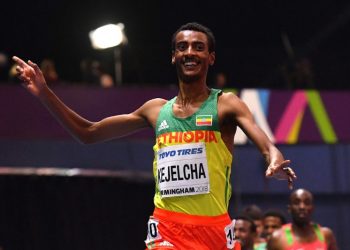 Ethiopia's Yomif Kejelcha, shown winning last year's world indoor 3,000m title, won the mile Saturday at the Millrose Games with the second-fastest time in history, .01 off a world record (AFP)
