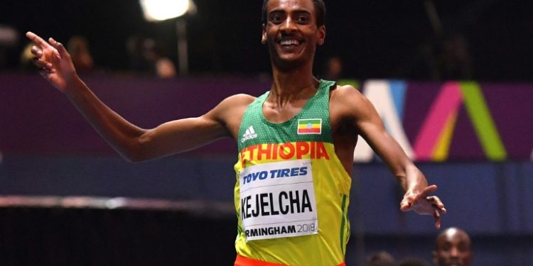 Ethiopia's Yomif Kejelcha, shown winning last year's world indoor 3,000m title, won the mile Saturday at the Millrose Games with the second-fastest time in history, .01 off a world record (AFP)