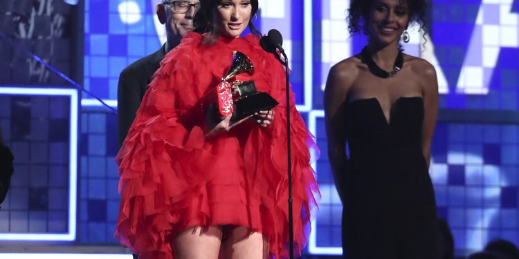 Kacey Musgraves accepts the award for album of the year for "Golden Hour" at the 61st annual Grammy Awards on Sunday, Feb. 10, 2019, in Los Angeles. (AP)