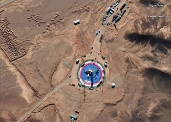This Feb. 5, 2019, satellite image provided by DigitalGlobe shows a missile on a launch pad and activity at the Imam Khomeini Space Center in Iran's Semnan province. Iran appears to have attempted a second satellite launch despite U.S. criticism that its space program helps it develop ballistic missiles, satellite images released Thursday, Feb. 7, 2019 suggest. Iran has not acknowledged conducting such a launch. (AP)