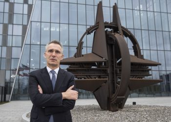 NATO Secretary General Jens Stoltenberg by the NATO Star at the new headquarters. 2019 is the 70th anniversary year for NATO