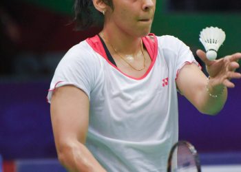 Saina Nehwal plays a shot against Vaishnavi Bhale in Guwahati, Friday 