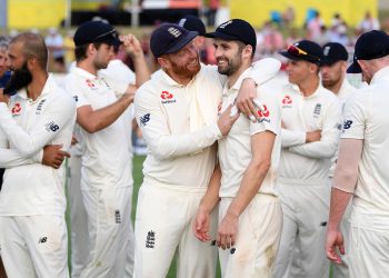 England players in a jubilant mood after their massive win against the West Indies in the third Test