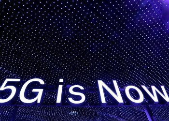 A 5G sign is displayed at the Mobile World Congress in Barcelona, Spain, February 26, 2018. (REUTERS)