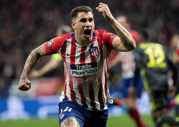 Jose Gimenez celebrates after scoring against Juventus, Wednesday