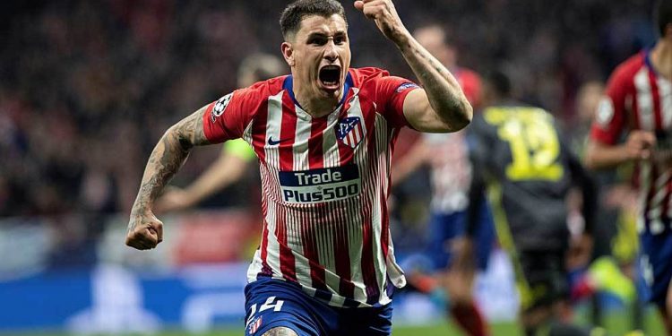 Jose Gimenez celebrates after scoring against Juventus, Wednesday