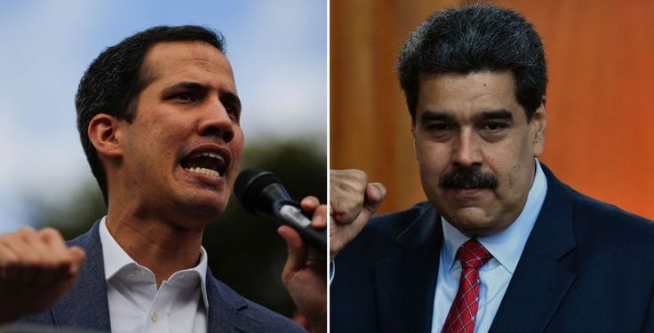 Juan Guaido (L) and Nicolas Maduro