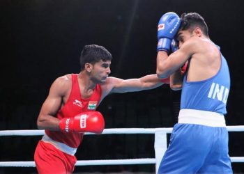 Kaushik, also a national champion, defeated Salar Moumivand 5-0 in his quarterfinal bout Sunday night. (Agencies)