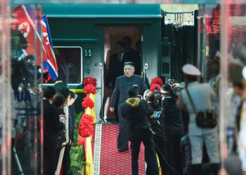 Kim Jong Un arrives in Vietnam after a marathon train journey from North Korea (AFP)