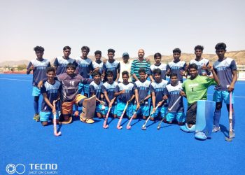 Hockey Odisha players and officials pose for a photograph after their win over Hockey Gangpur Odisha at Aurangabad, Monday      