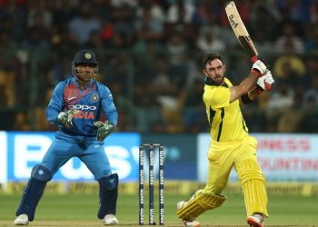 Glenn Maxwell plays a shot during his match-winning innings against India in Bangalore, Wednesday