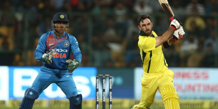 Glenn Maxwell plays a shot during his match-winning innings against India in Bangalore, Wednesday