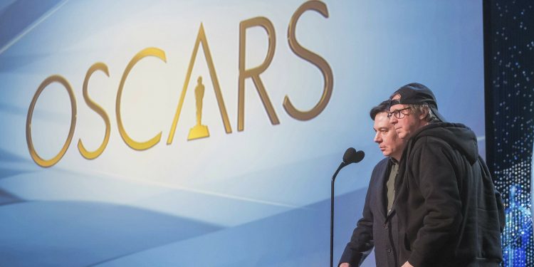 Mike Myers, left, and Dana Carvey appear during rehearsals for the 91st Academy Awards in Los Angeles Saturday, Feb. 23, 2019. (AP)